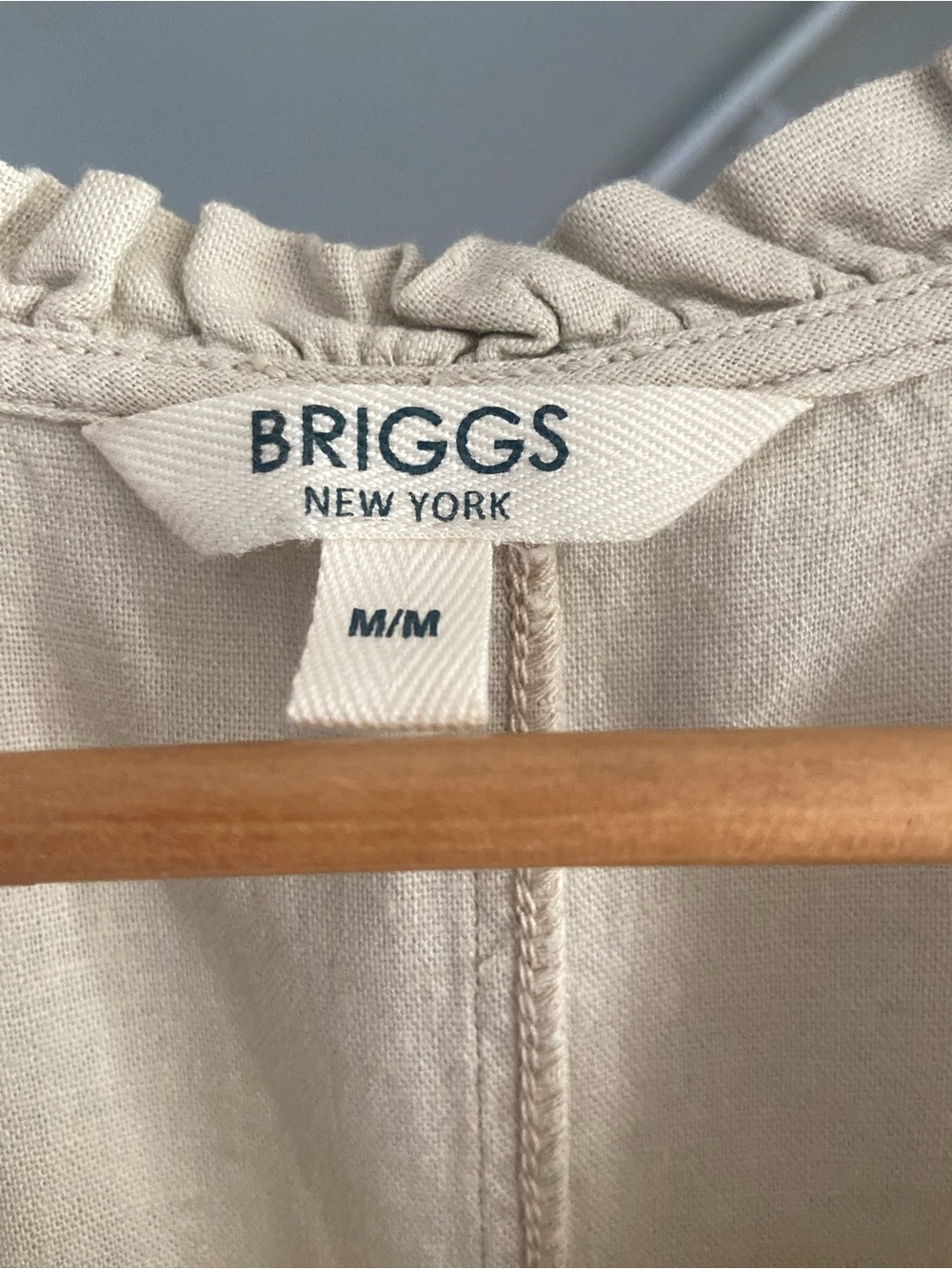 BRIGGS Beige Linen Blend Dress Medium V-Neck Sleeveless Shift Pockets - Picture 4 of 8